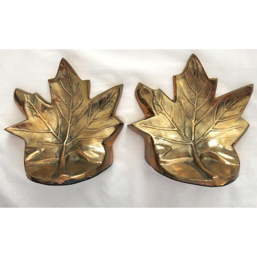Brass Maple Leaf Bookends by Decorative Crafts Inc. 4834 Made in Korea